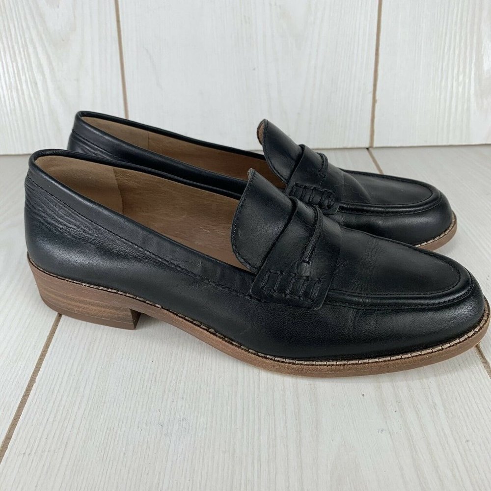 MADEWELL The Elinor Black Leather Slip-On Loafer Shoes Women's Size 7.5